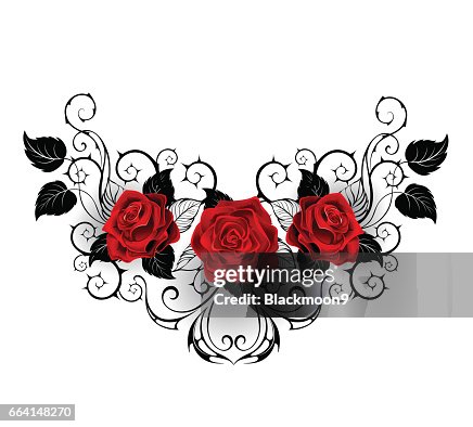 Symmetrical Red Roses Symmetrical Tattoo Of Red Roses High-Res Vector Graphic - Getty Images