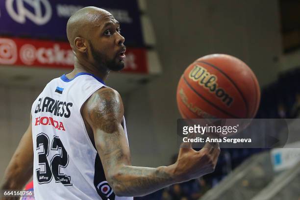 Mickell Gladness of the Kalev Tallinn looks on against the CSKA Moscow during the game between CSKA Moscow v BC Kalev/Cramo Tallinn - VTB United...