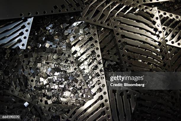 Metal scraps sit at the W.R. Case & Sons Cutlery Co. Manufacturing facility in Bradford, Pennsylvania, U.S., on Wednesday, March 22, 2017. The U.S....