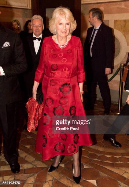 Camilla, Duchess of Cornwall attends a Gala Dinner at Palazzo Vecchio with the Mayor of Florence Dario Nardella and his wife during day 4 of their...