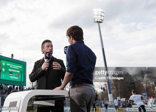 Steffen Freund give a Interview during the International Friendly match between Germany U21 and Portugal U21 at Gazi-Stadion on March 28, 2017 in...