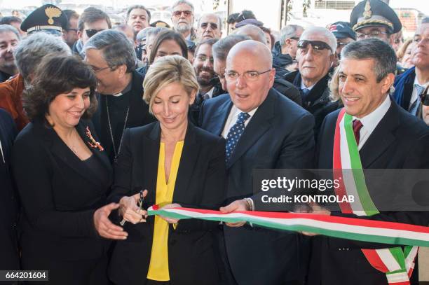 The ribbon cutting during during the inauguration of Sybaris Archaeological Park and its museum, which took place in the presence of the director of...