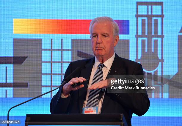 Sir Craig Reedie IOC Vice President and WADA President addresses the ARISF General Assembly during the second day of SportAccord Convention 2017 at...