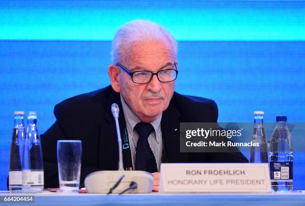 Honorary Life President Ron Froehlich at the IWGA General Assembly during the second day of SportAccord Convention 2017 at the Scandinavian Centre on...