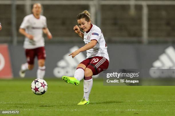 Nicole Rolser of Bayern Munich controls the ball during the Champions League match between Bayern Munich and Paris Saint Germain at Municipal Stadium...