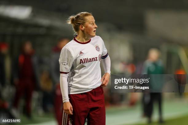 Melanie Behringer of Bayern Munich looks on during the Champions League match between Bayern Munich and Paris Saint Germain at Municipal Stadium on...