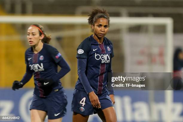 Laura Georges of Paris Saint Germain looks on during the Champions League match between Bayern Munich and Paris Saint Germain at Municipal Stadium on...