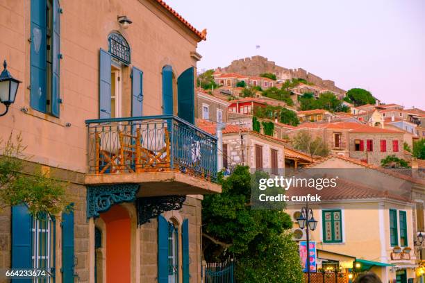 mithymna town at sunset - lesbos stock pictures, royalty-free photos & images