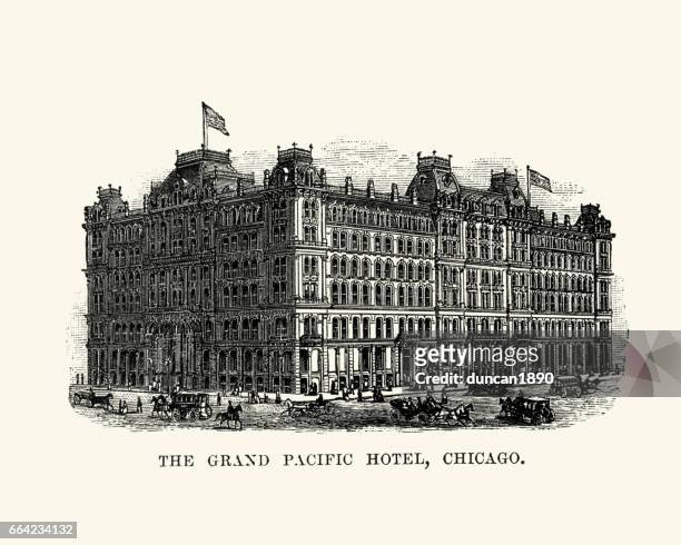 the grand pacific hotel, chicago, 19th century - vancouver stock illustrations