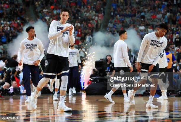 Zach Collins of the Gonzaga Bulldogs takes the court with teammates before the game against the North Carolina Tar Heels during the 2017 NCAA Men's...