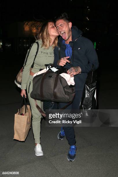 Charlotte Crosby and Stephen Bear leave the Facebook Headquarters after their exclusive Facebook live pre-show before MTV "Just Tattoo Of Us!" on...