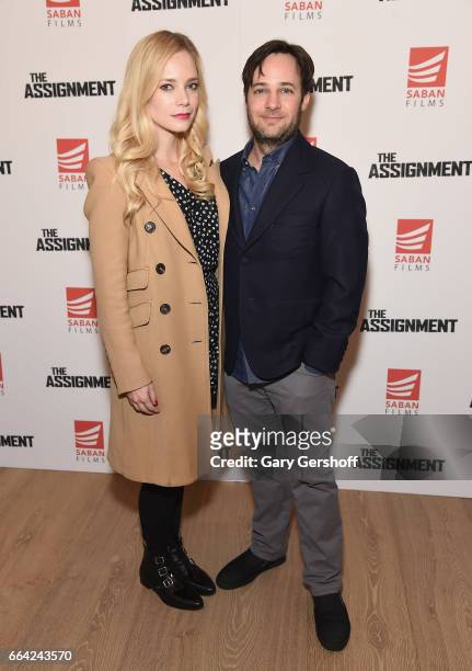 Actors Caitlin Mehner and Danny Strong attend "The Assignment" New York screening at the Whitby Hotel on April 3, 2017 in New York City.