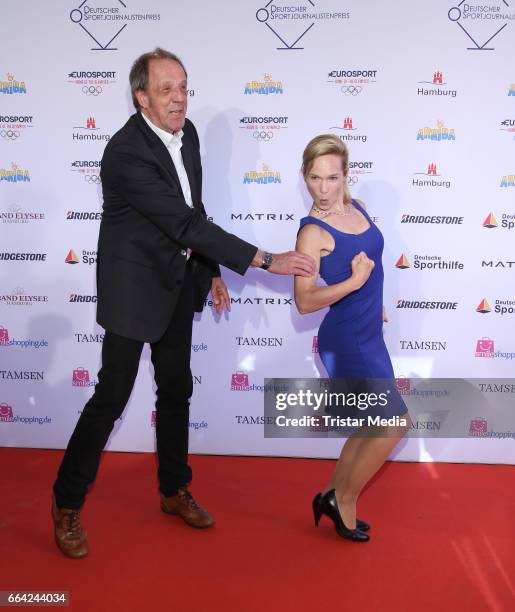 Rolf Fuhrmann and Ilka Groenewold attend the German Sports Journalism Award 2017 at Grand Elysee Hotel on April 03, 2017 in Hamburg, Germany.