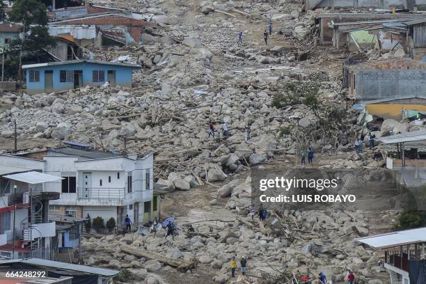 Aerial view of the extensive damage caused by mudslides as a result of heavy rains, in Mocoa, Putumayo department, Colombia on April 3, 2017. -...