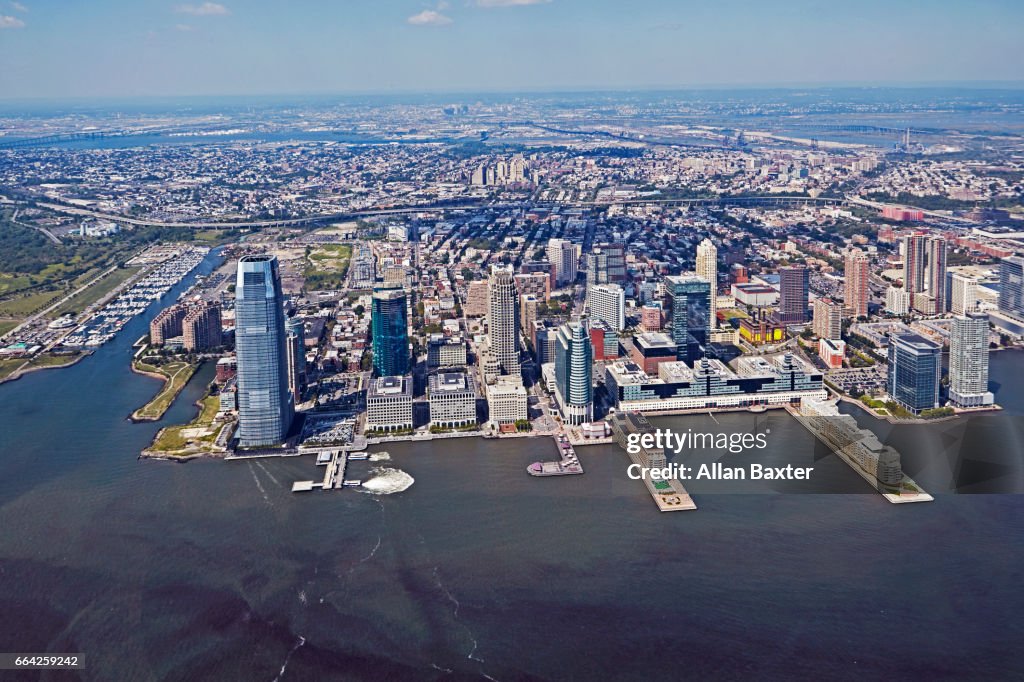Aerial view of skyline of Paulua Hook in Jersey City