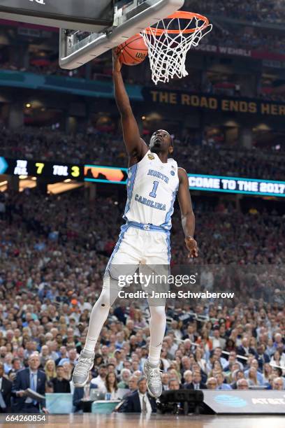 Theo Pinson of the North Carolina Tar Heels shoots the ball during the 2017 NCAA Photos via Getty Images Men's Final Four National Championship game...