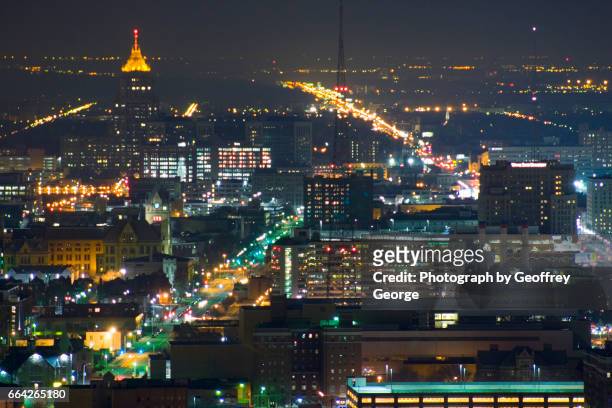 view of detroit from the book tower - detroit michigan night stock pictures, royalty-free photos & images