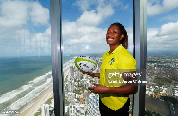 Rugby sevens player Ellia Green during the 2018 Commonwealth Games One Year To Go ceremony at Q1 Gold Coast on April 4, 2017 in Gold Coast,...