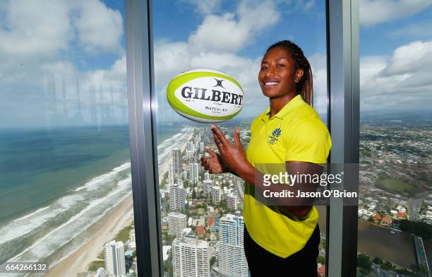 Rugby sevens player Ellia Green during the 2018 Commonwealth Games One Year To Go ceremony at Q1 Gold Coast on April 4, 2017 in Gold Coast,...