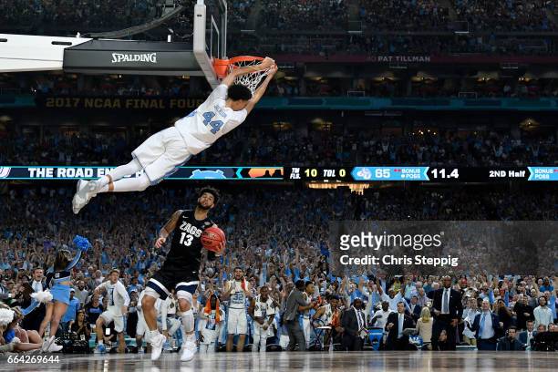 Justin Jackson of the North Carolina Tar Heels dunks during the 2017 NCAA Photos via Getty Images Men's Final Four National Championship game against...