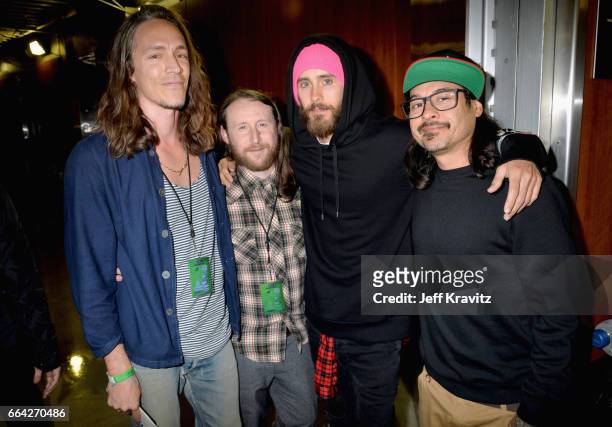 Musicians Brandon Boyd, Mike Einziger and Jose Pasillas of Incubus and actor Jared Leto attend WELCOME! - Fundraising Concert Benefiting The ACLU...