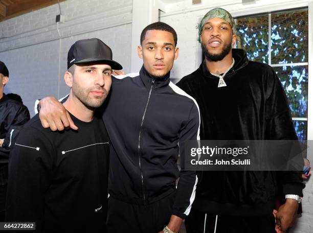 Designer Chris Stamp, Los Angeles Lakers Guard Jordan Clarkson and Los Angeles Lakers Power Forward Thomas Robinson attend the Immersive Style...