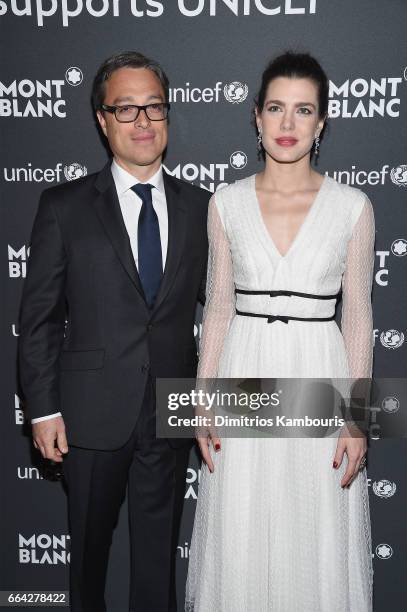 Montblanc CEO Nicolas Baretzki and Charlotte Casiraghi attend the Montblanc & UNICEF Gala Dinner at the New York Public Library on April 3, 2017 in...