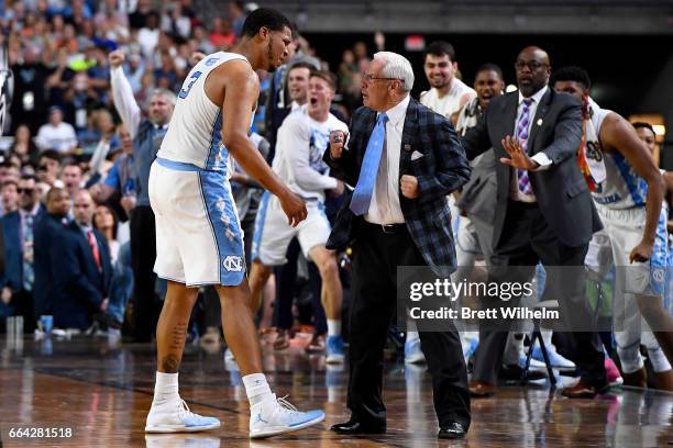 Head coach Roy Williams and Kennedy Meeks of the North Carolina Tar Heels celebrate during the 2017 NCAA Photos via Getty Images Men's Final Four...