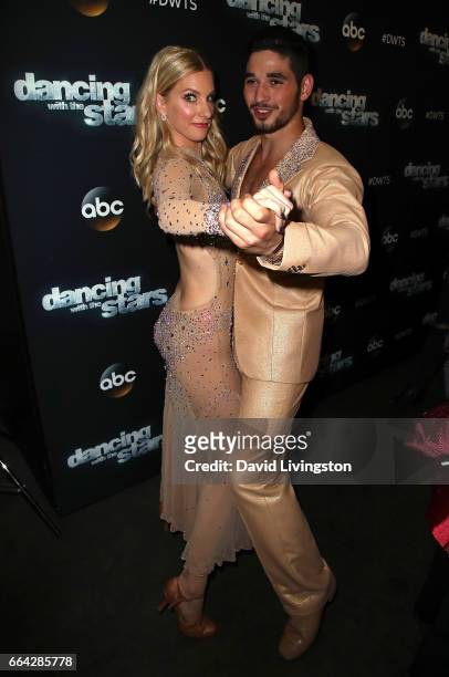 Actress Heather Morris and dancer Alan Bersten attend "Dancing with the Stars" Season 24 at CBS Televison City on April 3, 2017 in Los Angeles,...