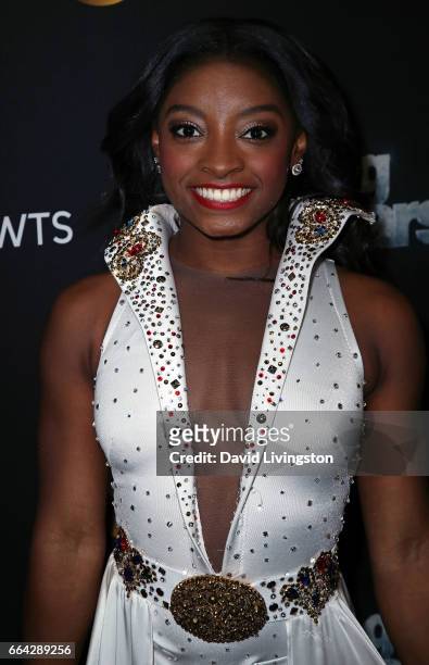 Olympian Simone Biles attends "Dancing with the Stars" Season 24 at CBS Televison City on April 3, 2017 in Los Angeles, California.