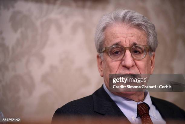 Senator Luigi Manconi attends a press conference relating to the case of the murder of Giulio Regeni at the Italian Senate on April 3, 2017 in Rome,...