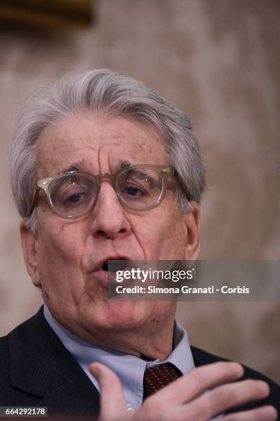 Senator Luigi Manconi attends a press conference relating to the case of the murder of Giulio Regeni at the Italian Senate on April 3, 2017 in Rome,...