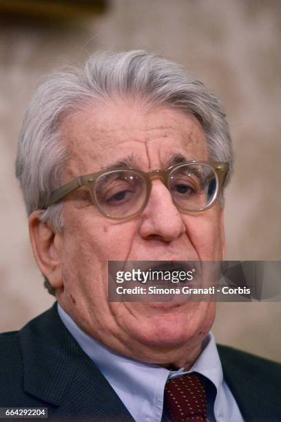 Senator Luigi Manconi attends a press conference relating to the case of the murder of Giulio Regeni at the Italian Senate on April 3, 2017 in Rome,...