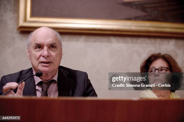 Claudio Regeni an Paola Regeni attend a press conference relating to the case of the murder of their son Giulio Regeni at the Italian Senate on April...