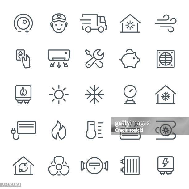 ilustraciones, imágenes clip art, dibujos animados e iconos de stock de iconos de calefacción y refrigeración - gas