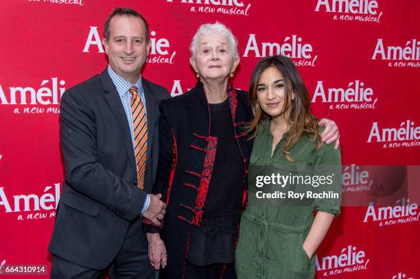 Aaron Harnick, Barbara Barrie and Sas Goldberg attend the "Amelie" Broadway Opening Night - Arrivals and Curtain Call at Walter Kerr Theatre on April...