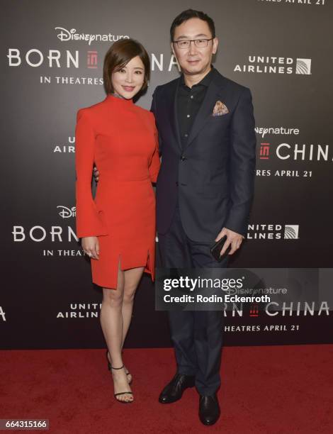 Hu Die and Director Lu Chuan attend premiere of Disneynature's "Born In China" at Billy Wilder Theater on April 3, 2017 in Los Angeles, California.