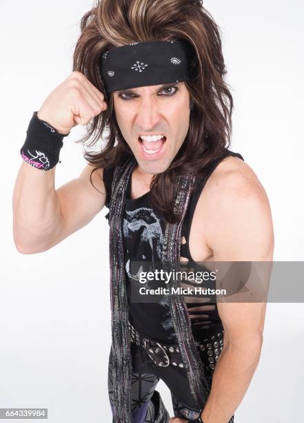 Satchel of Steel Panther, studio portrait, Download Festival, 16th June 2014.