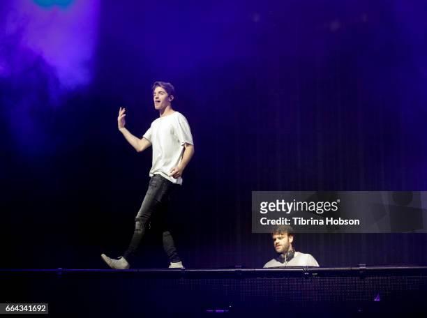 Andrew Taggart and Alex Pall of The Chainsmokers perform at the NCAA March Madness Music Festival 2017 on April 1, 2017 in Margaret T. Hance Park in...