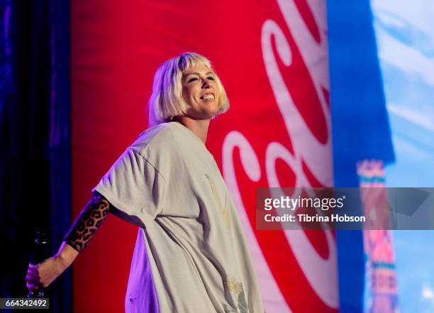 Hannah Hoopers of Grouplove performs at the NCAA March Madness Music Festival 2017 on April 1, 2017 in Margaret T. Hance Park in Phoenix, Arizona.