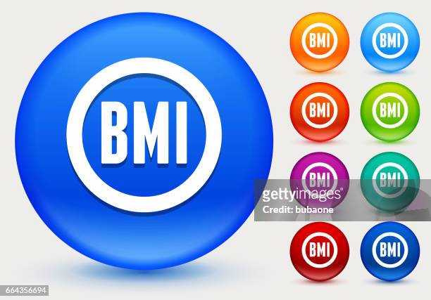 body mass index icon on shiny color circle buttons - body mass index chart stock illustrations