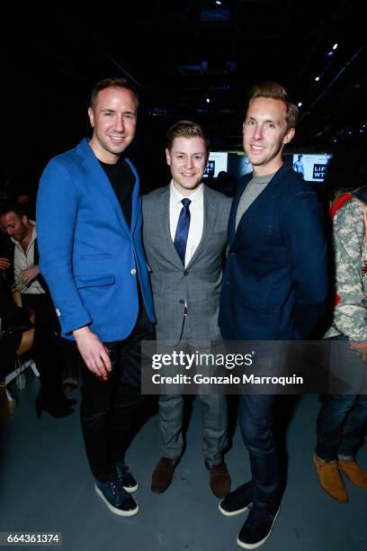 Robert Kogan, Kip Cronkite and Benjamin Dixon attended the Jeffrey Fashion Cares show, at Intrepid Sea-Air-Space Museum on April 3, 2017 in New York...