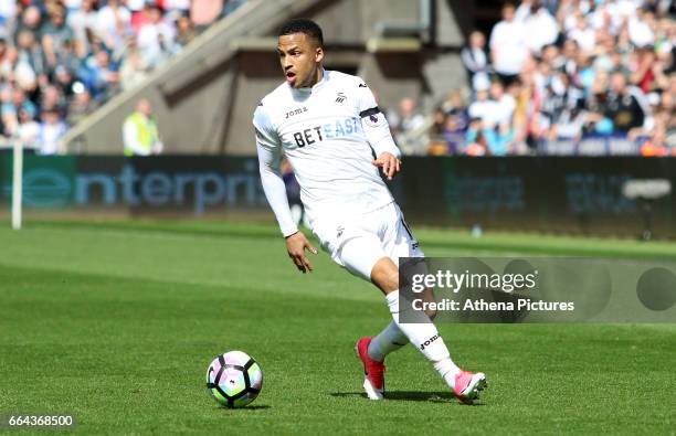 Martin Olsson of Swansea City during the Premier League match between Swansea City and Middlesbrough at The Liberty Stadium on April 2, 2017 in...