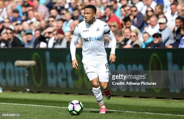 Martin Olsson of Swansea City during the Premier League match between Swansea City and Middlesbrough at The Liberty Stadium on April 2, 2017 in...