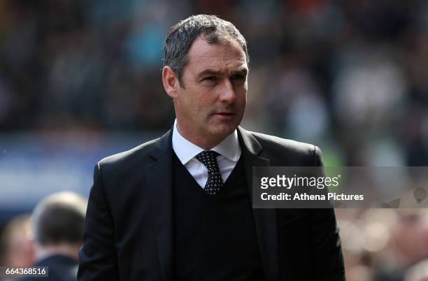 Swansea City manager Paul Clement during the Premier League match between Swansea City and Middlesbrough at The Liberty Stadium on April 2, 2017 in...