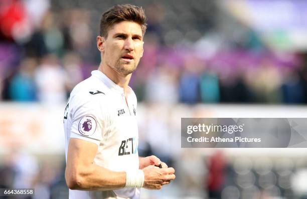 Federico Fernandez of Swansea City during the Premier League match between Swansea City and Middlesbrough at The Liberty Stadium on April 2, 2017 in...