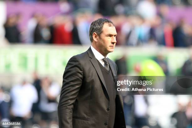 Swansea City manager Paul Clement during the Premier League match between Swansea City and Middlesbrough at The Liberty Stadium on April 2, 2017 in...