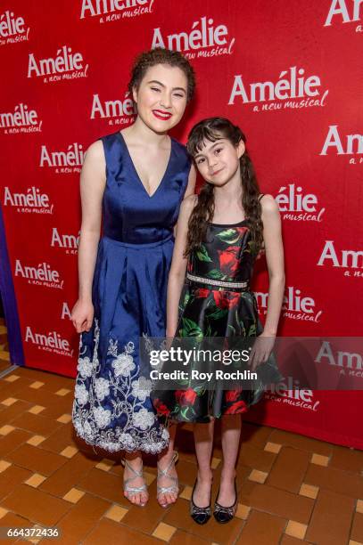 Actors Lilla Crawford and Savvy Crawford attend the "Amelie" Broadway Opening Night - After Party the at 30 Rockefeller Plaza on April 3, 2017 in New...