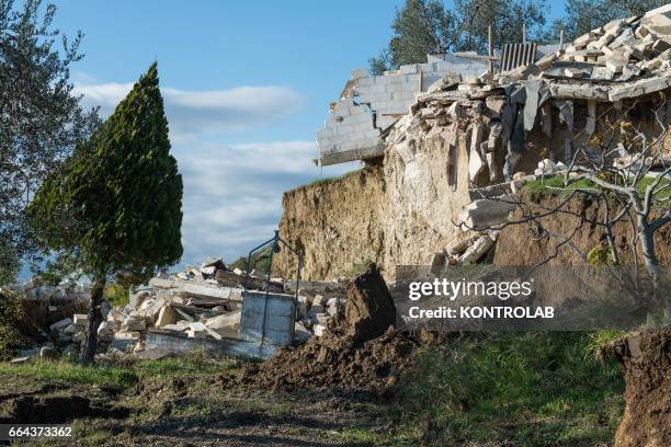 Completely collapsed house due to the wide landslide unleashed in recent days by the strong cyclone Neptune rains in the Basilicata, in southern...