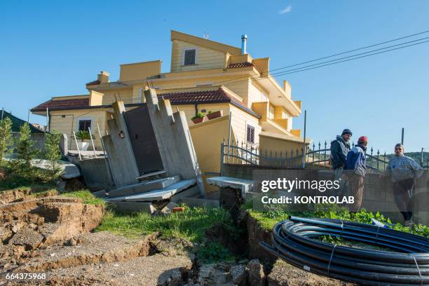 Completely collapsed house due to the wide landslide unleashed in recent days by the strong cyclone Neptune rains in the Basilicata, in southern...